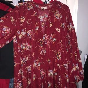 Altar'd State Maroon Floral Print Keyhole Dress